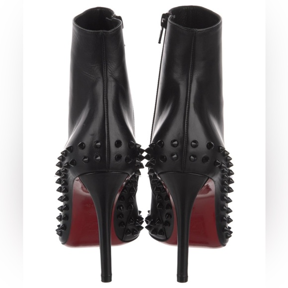 Christian Louboutin Fine Leather Black Studded Ankle Boots - Picture 3 of 13